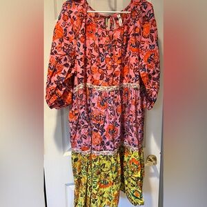 Like New, Anthropologie Mabel Colorful Tiered Floral Boho Peasant Dress
